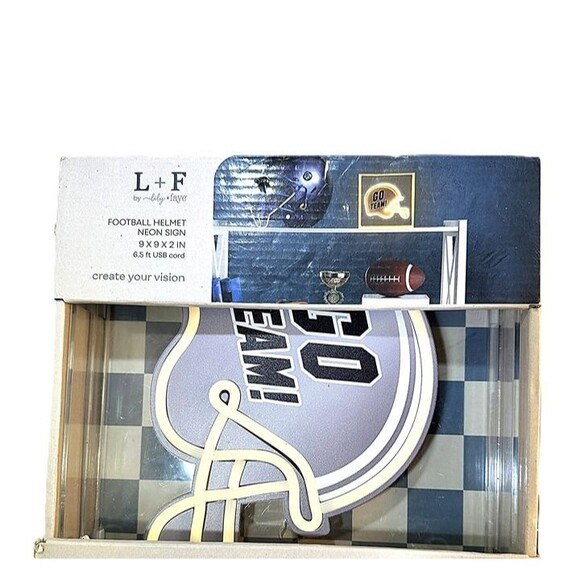 L+F by Lily & Faye Football Helmet Neon Sign Light 9"x9"x2" USB Powered Wall Dec - Picture 1 of 3